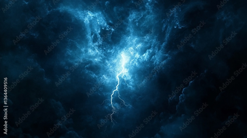Lightning Strike Dramatic Close-up of Blue Storm Clouds, Energy , Weather