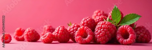 Fresh ripe red raspberries arranged in a horizontal background with a vibrant raspberry color scheme,  background,  fruit