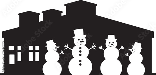 building a snowman silhouette vector liner art black color design and solid white background  