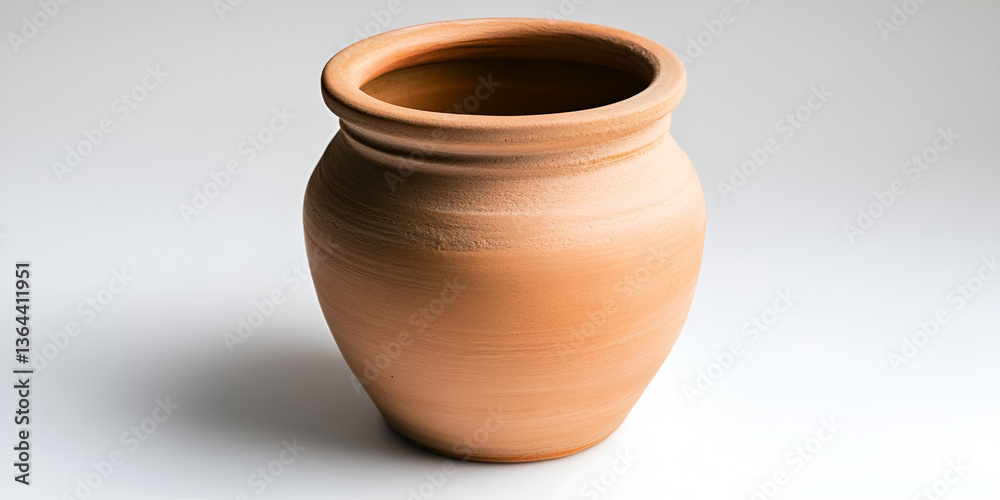 Isolated earthenware pottery shows a brown clay jug and pot, traditional ceramic objects on a wooden and black background