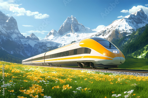 Wallpaper Mural High-Speed Train Through Alpine Meadow Torontodigital.ca