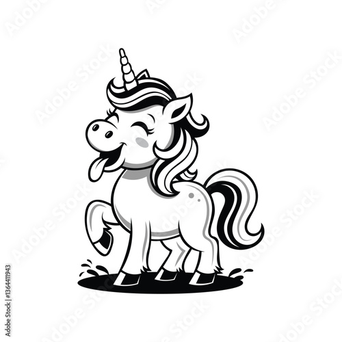 Happy Unicorn Clipart Black and White