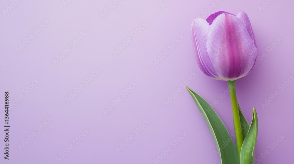 Fototapeta premium Stock photo of purple tulips on pastel purple background on pastel purple background. Space for copying text.