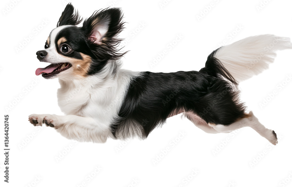 black and white long-haired Chihuahua is jumping, with a transparent background black and white long-haired Chihuahua is jumping, with a transparent background