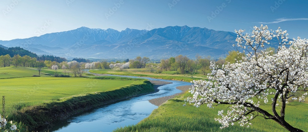 Breathtaking mountain valley landscape riverbank gigapixel photography early spring panoramic view Breathtaking mountain valley landscape riverbank gigapixel photography early spring panoramic view