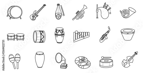 Musical instrument line icon set. Vector