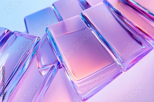 Dynamic Elegance: 3D Render of Glass Shapes with Fluid Motion and Captivating Background