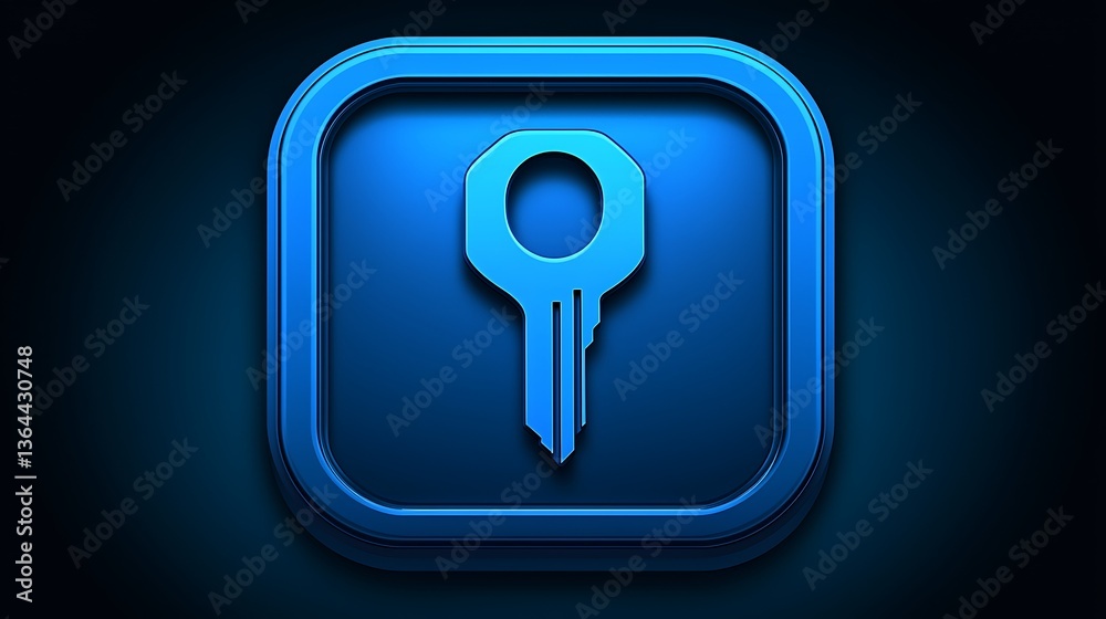 3D Blue Key Icon Digital Security Access Symbol 3D Blue Key Icon Digital Security Access Symbol