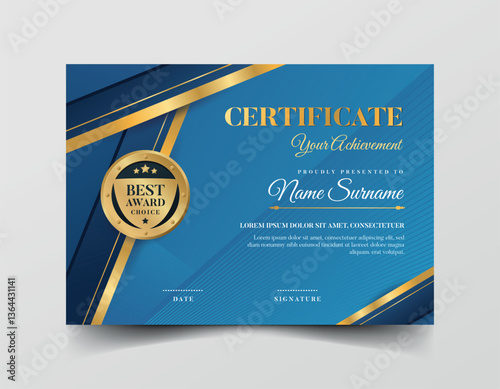 Blue and gold certificate with the words best award choice