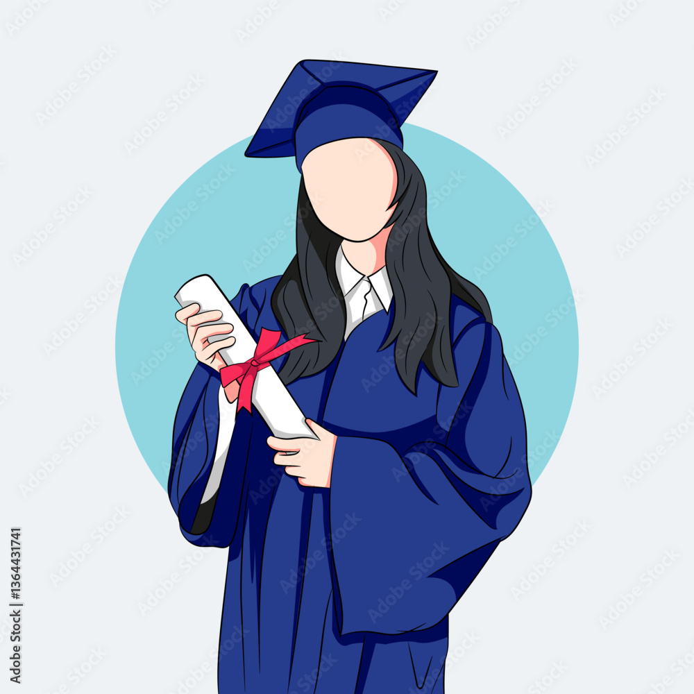 Graduate student wearing gown holding diploma and standing Graduate student wearing gown holding diploma and standing