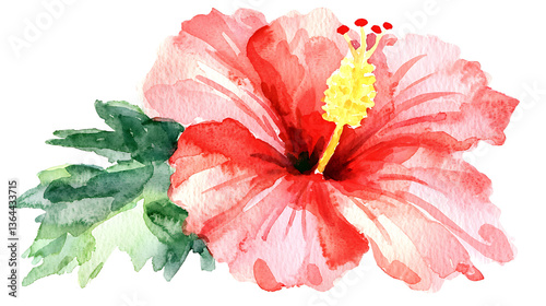 Fototapeta Naklejka Na Ścianę i Meble -  A watercolor painting of a red flower with a yellow center