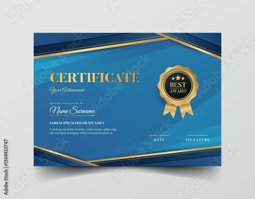 Blue and gold certificate template simple and elegant