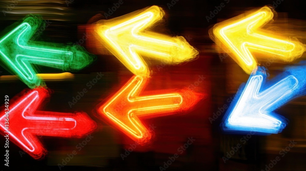 Fototapeta premium Colorful neon arrows blur in night traffic