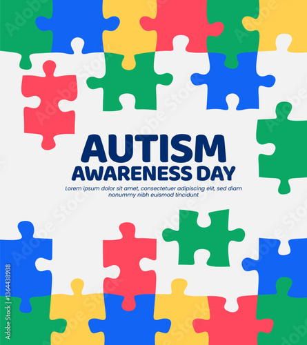 World autism awareness day banner flat background template with colorful puzzle design