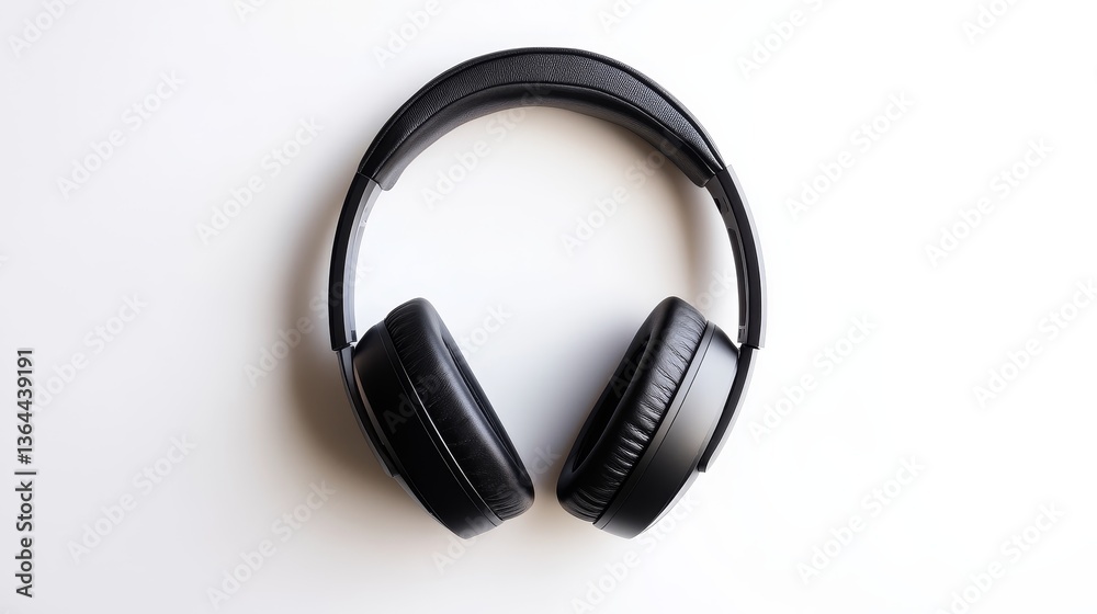 Black Wireless Headphones Isolated on White Background, Music, Audio Black Wireless Headphones Isolated on White Background, Music, Audio