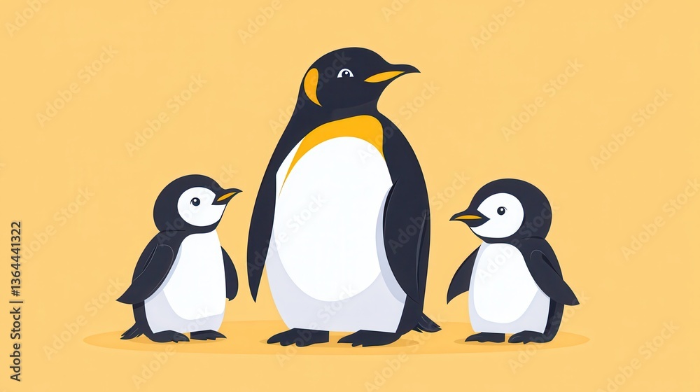 Obraz premium Cute Penguin Family with Antarctic Wildlife Illustration. (1)