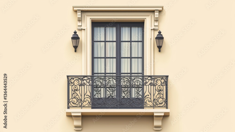 Obraz premium Elegant Balcony with Decorative Railings and Symmetrical Design