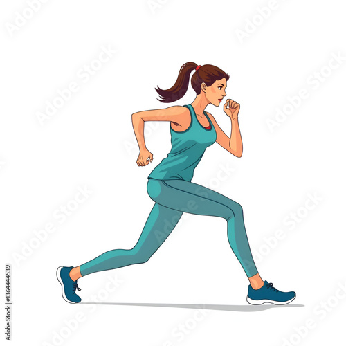 Woman doing Runner lunge stretch exercise. Flat vector illustration isolated on white background