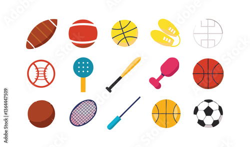 A simple of sports equipment on a white background