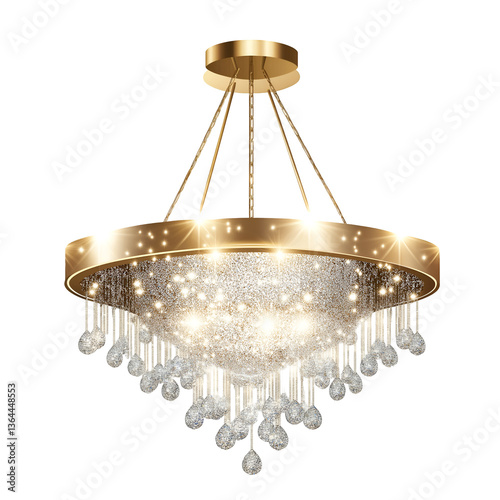 Elegant Gold Chandelier with Sparkling Crystals and Lights Decoration, Luxury and High End Lifestyle Concept