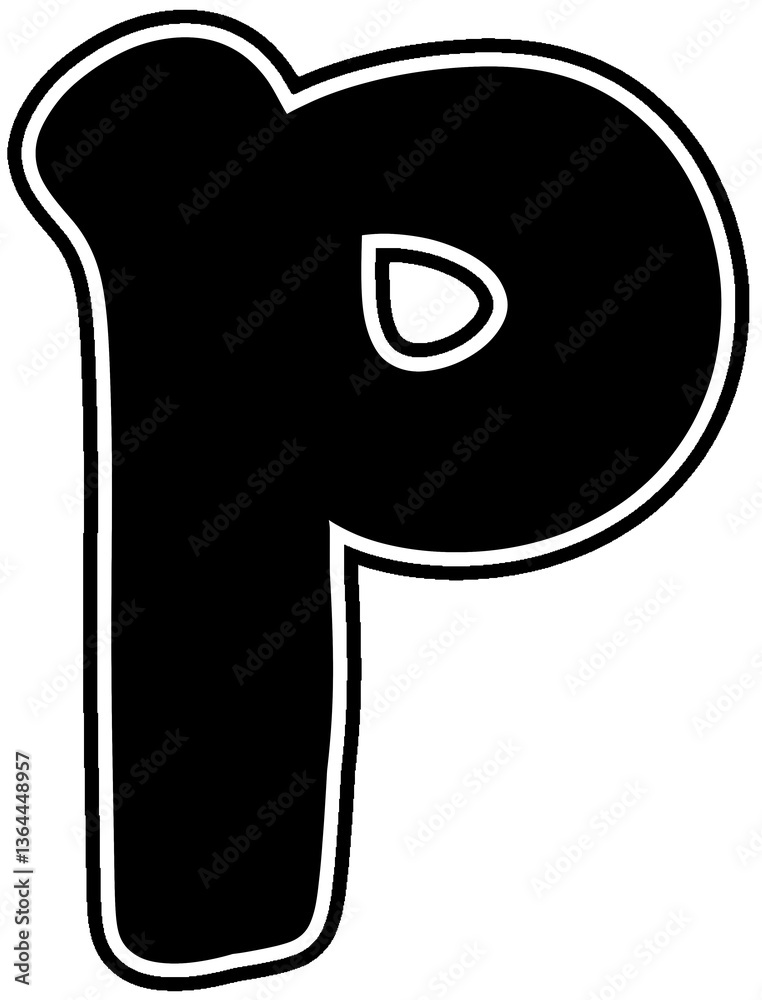 Obraz premium Black lowercase letter p with white border Bold font