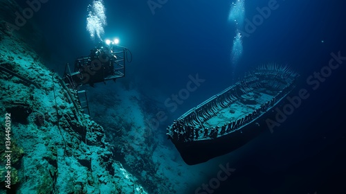 79. A deep-sea explorer discovering an ancient underwater throne, still intact