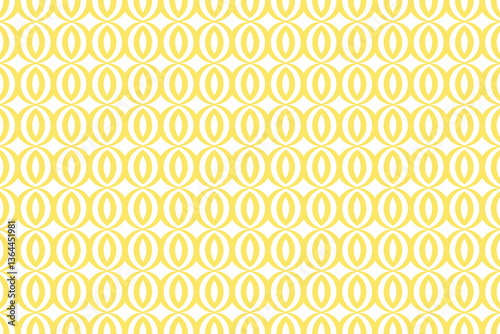 Abstract geometric ornament style curved stripes and rhombuses shape elements yellow pattern background.