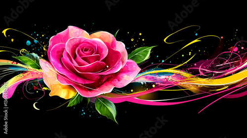 Rose flower painted with paints on a dark background.