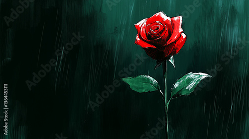 Rose flower painted with paints on a dark background.