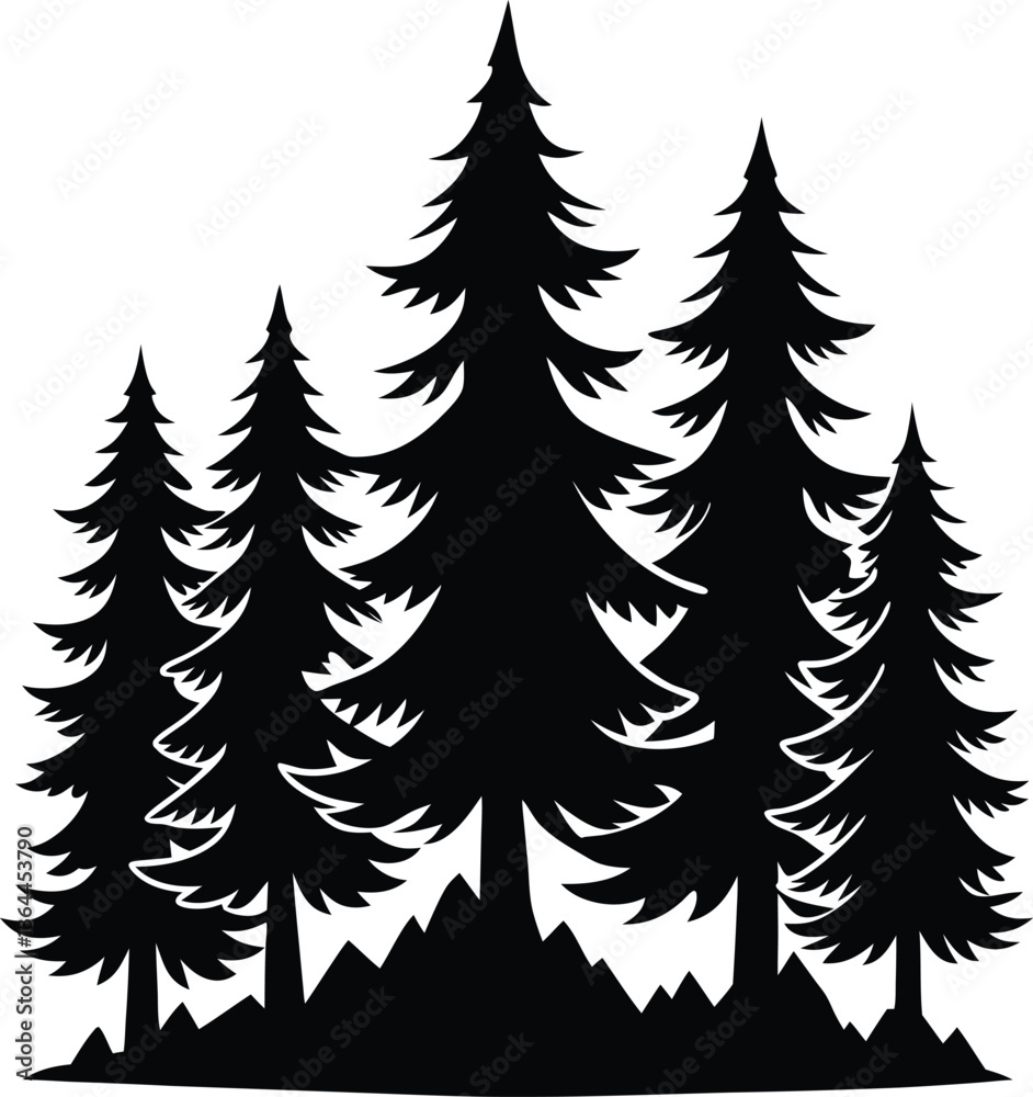 Obraz premium Fir Tree Silhouette Vector Design – Evergreen Pine Icon