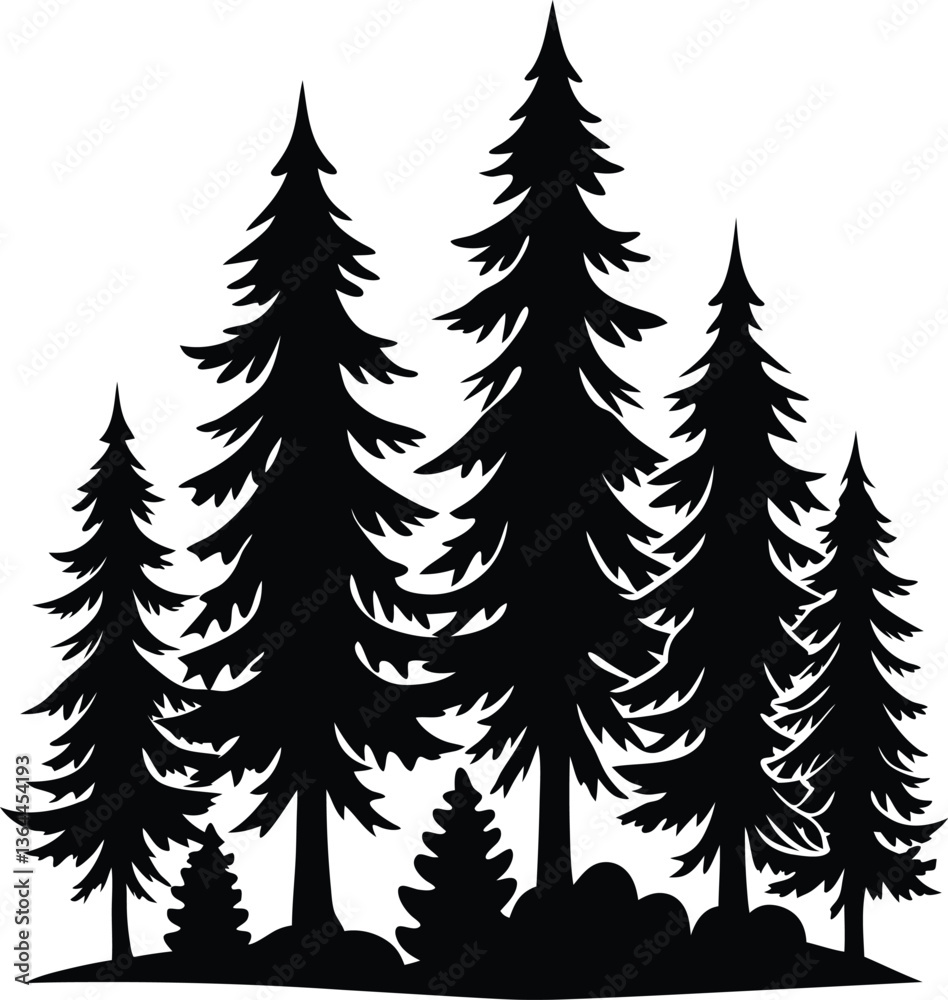 Obraz premium Fir Tree Silhouette Vector Design – Evergreen Pine Icon