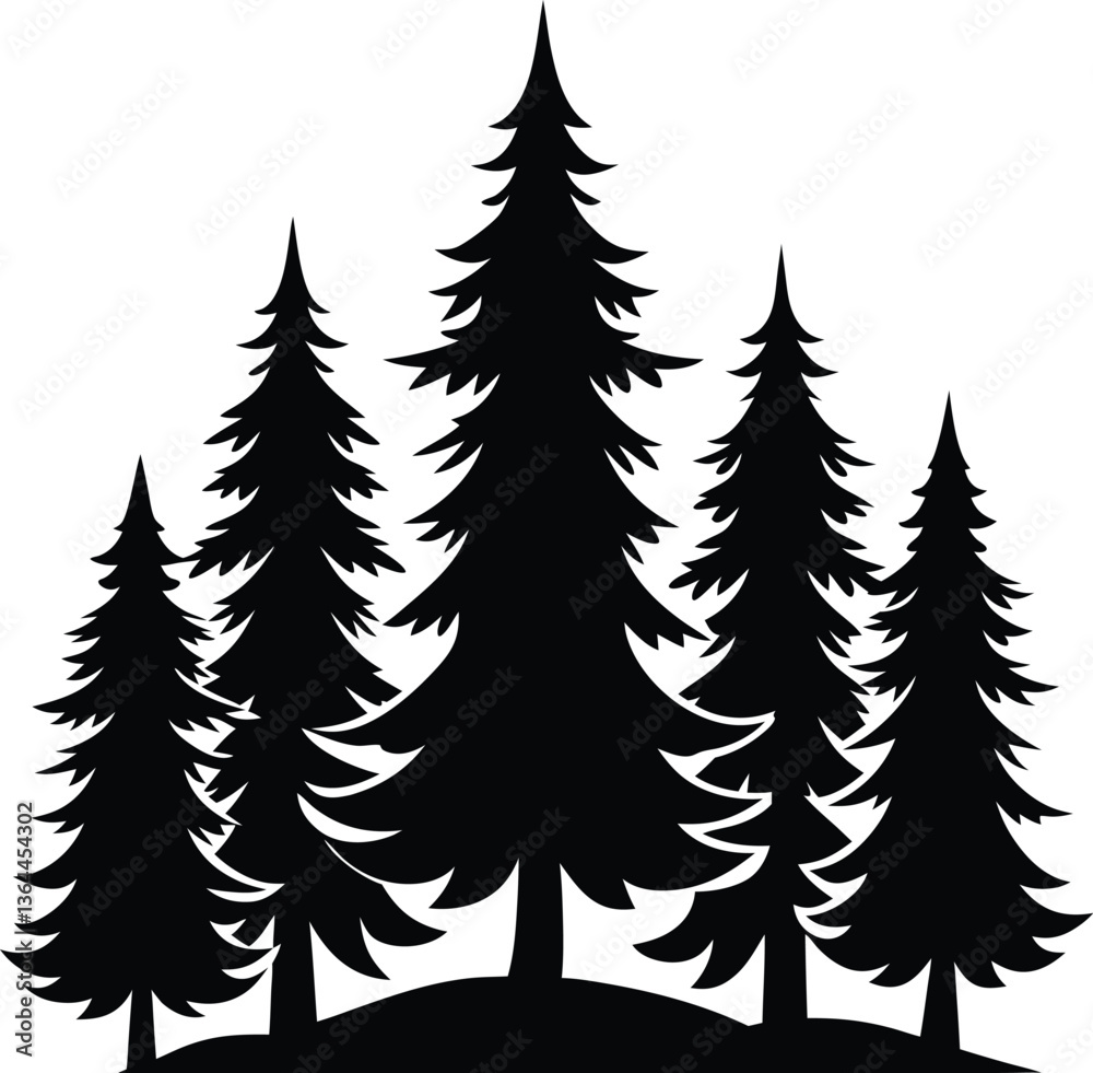 Obraz premium Fir Tree Silhouette Vector Design – Evergreen Pine Icon
