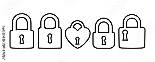 Key padlock of various shapes outlines