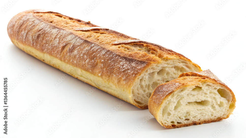 Fresh loaf of bread isolated on a white background, perfect for breakfast or a tasty snack Fresh loaf of bread isolated on a white background, perfect for breakfast or a tasty snack