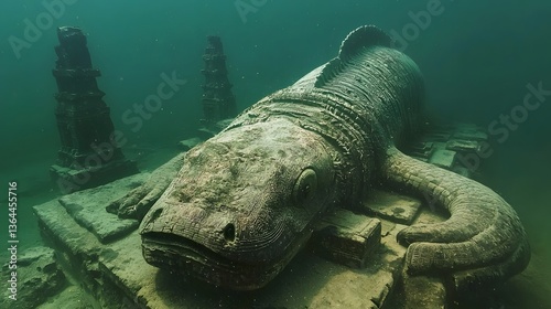 39. A deep-sea leviathan resting beneath an ancient submerged temple