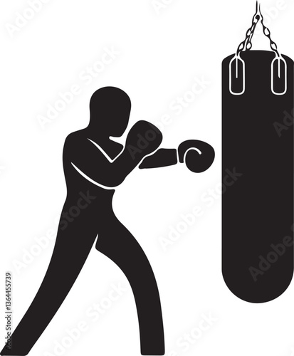 Silhouette of a female boxer training with gloves in a gym