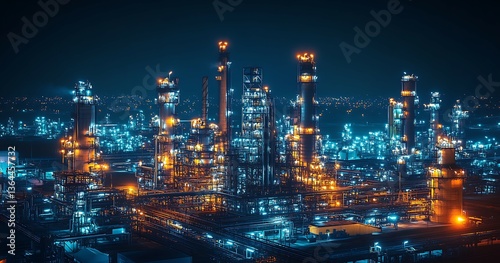 Wallpaper Mural Industrial complex illuminated by various lights in the evening sky Torontodigital.ca