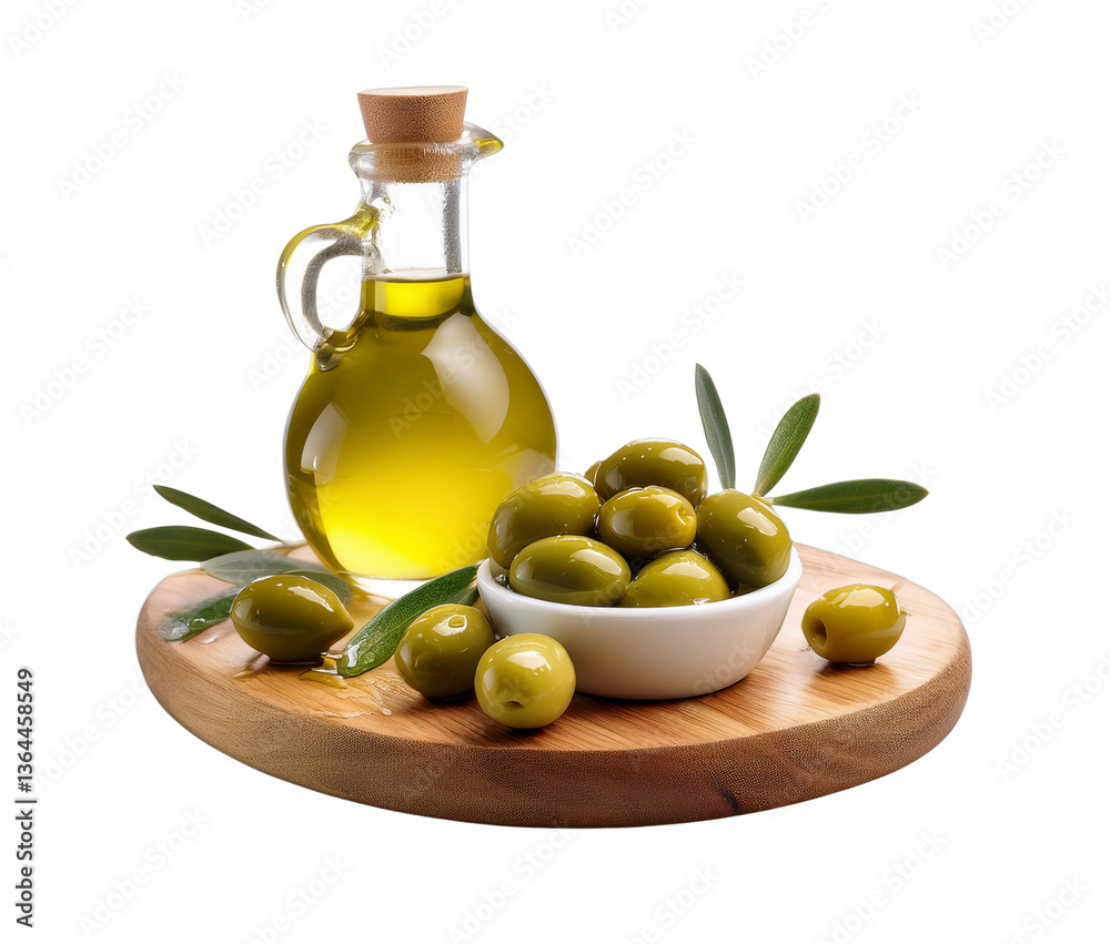Golden Elixir: Fresh olives and olive oil on a wooden board, symbolizing Mediterranean diet and wellness. Golden Elixir: Fresh olives and olive oil on a wooden board, symbolizing Mediterranean diet and wellness.