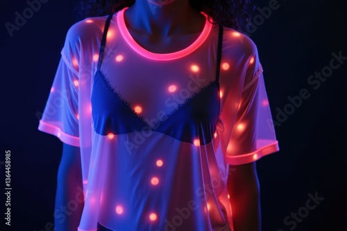 Obraz na płótnie Neon fashion : glowing transparent clothing illuminated in darkness w salonie