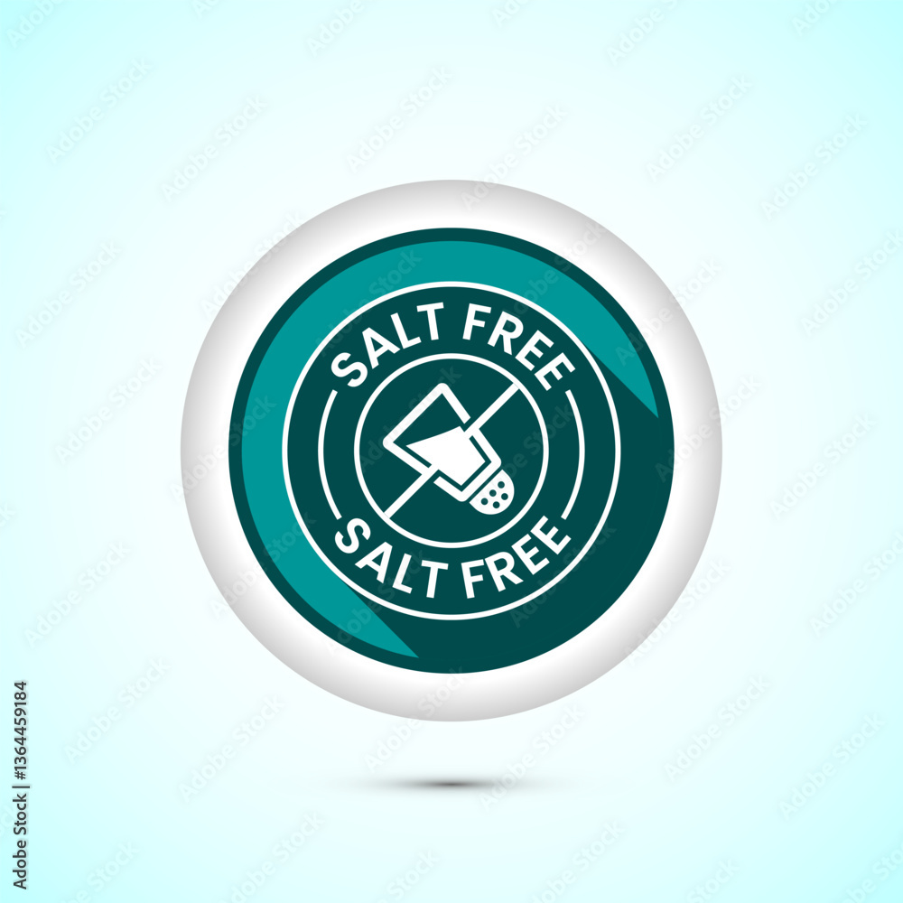 Salt free icon design illustration. No salt sign symbol, Sodium free icon, Teal color shadow button design Salt free icon design illustration. No salt sign symbol, Sodium free icon, Teal color shadow button design