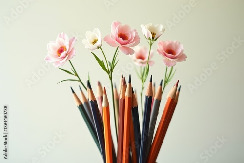 Obraz na płótnie Pencils flowers art composition in soft pastel tones w salonie