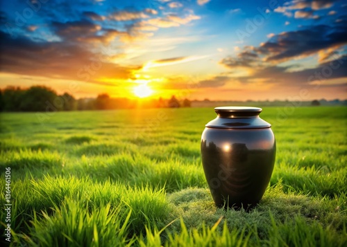 Funeral Urn, Green Field, Burial, Remembrance, Grief, Cemetery, Memorial, Sadness, Loss,  Ceremony,  Mourning,  Last Rites,  Spiritual, Peaceful,  Hope,  Tranquility