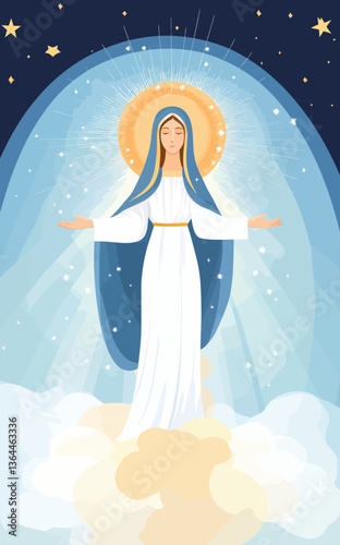 Assumption of Mary Minimalist Vector Illustration for Christian Art and Decoration