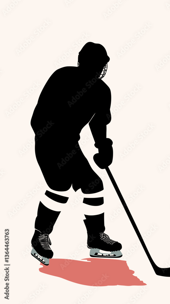 Fototapeta premium Minimalist Hockey Player Silhouette with Stick and Ice Skates in Vector Style