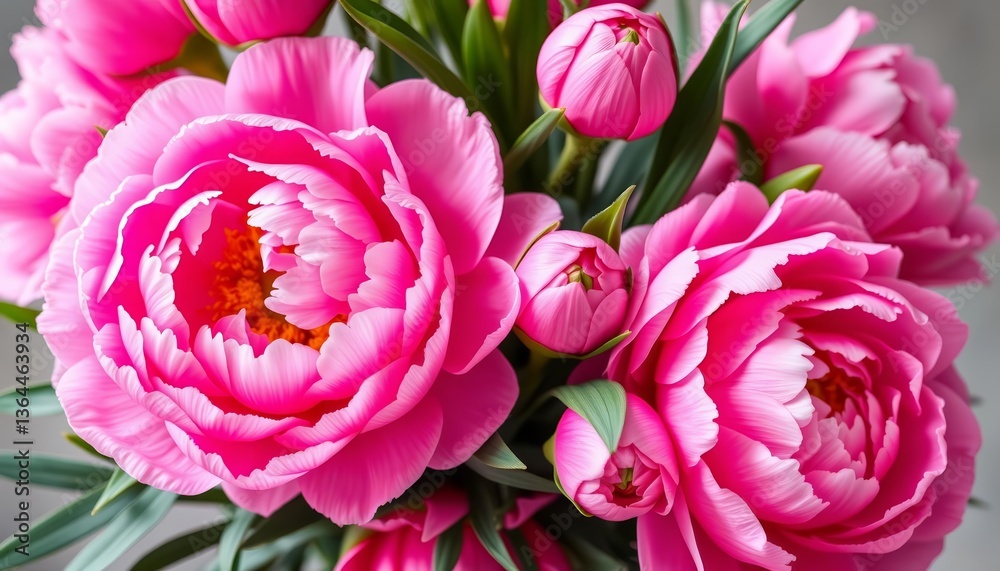 Obraz premium Elegant pink peony bouquet, happy birthday greeting card, celebration, design