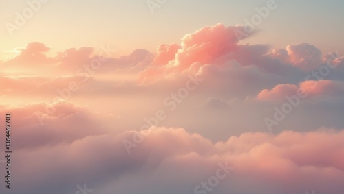 A peaceful sunrise with coral pink clouds and ethereal lighting.
