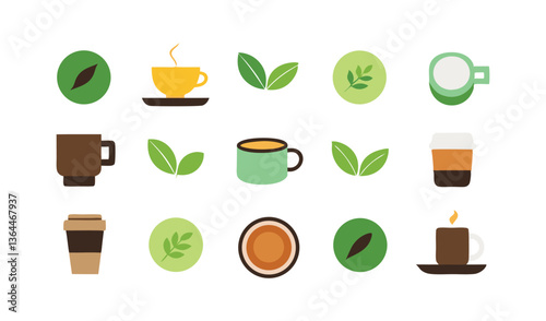 A simple of coffee and tea on a white background