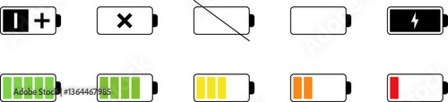 Battery life icon set, battery charge indicator. Battery charge level indicator. Charge battery Icon Set. Battery Charging And Power Level Symbol Collection. Isolated Vector Illustration