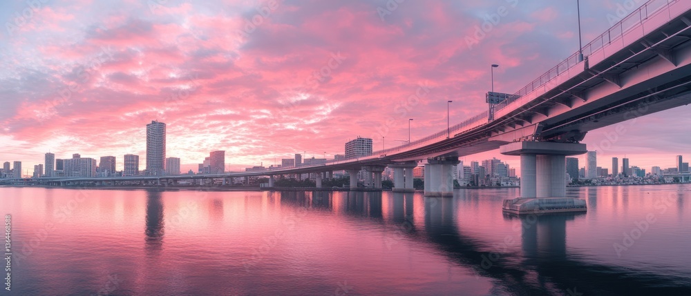 Magnificent Pink Sunset Reflecting over the Tranquil Rainbow Bridge Waters