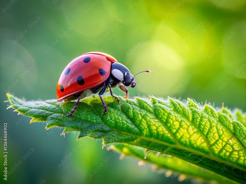Fototapeta premium Ladybug on Green Leaf - Macro Insect Photography